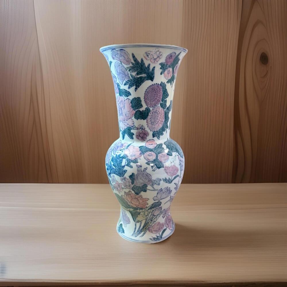 Vintage Chinese Floral Porcelain Vase 15.5"Tall 1950s